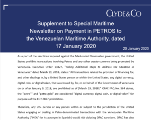 Supplement to Special Maritime Newsletter on Payment in PETROS to the Venezuelan Maritime Authority, dated 17 January 202