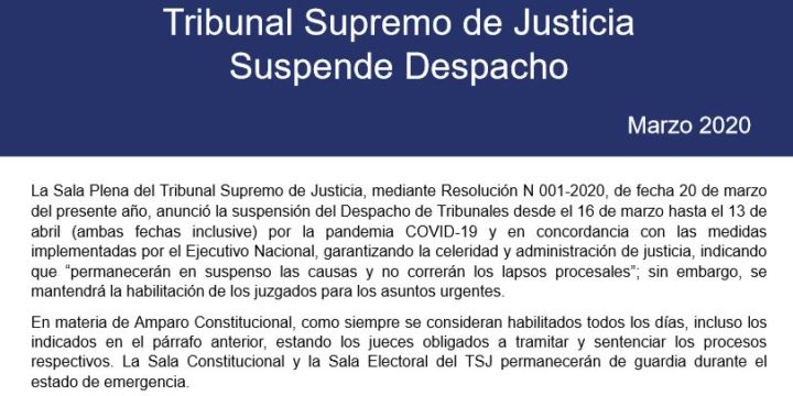 Tribunal Supremo de Justicia Suspende Despacho